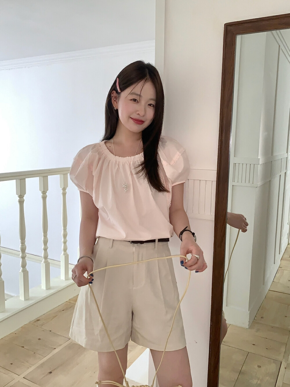 【新奈斯】韩系时尚洋气短袖衬衫小衫女设计感小众减龄小清新上衣