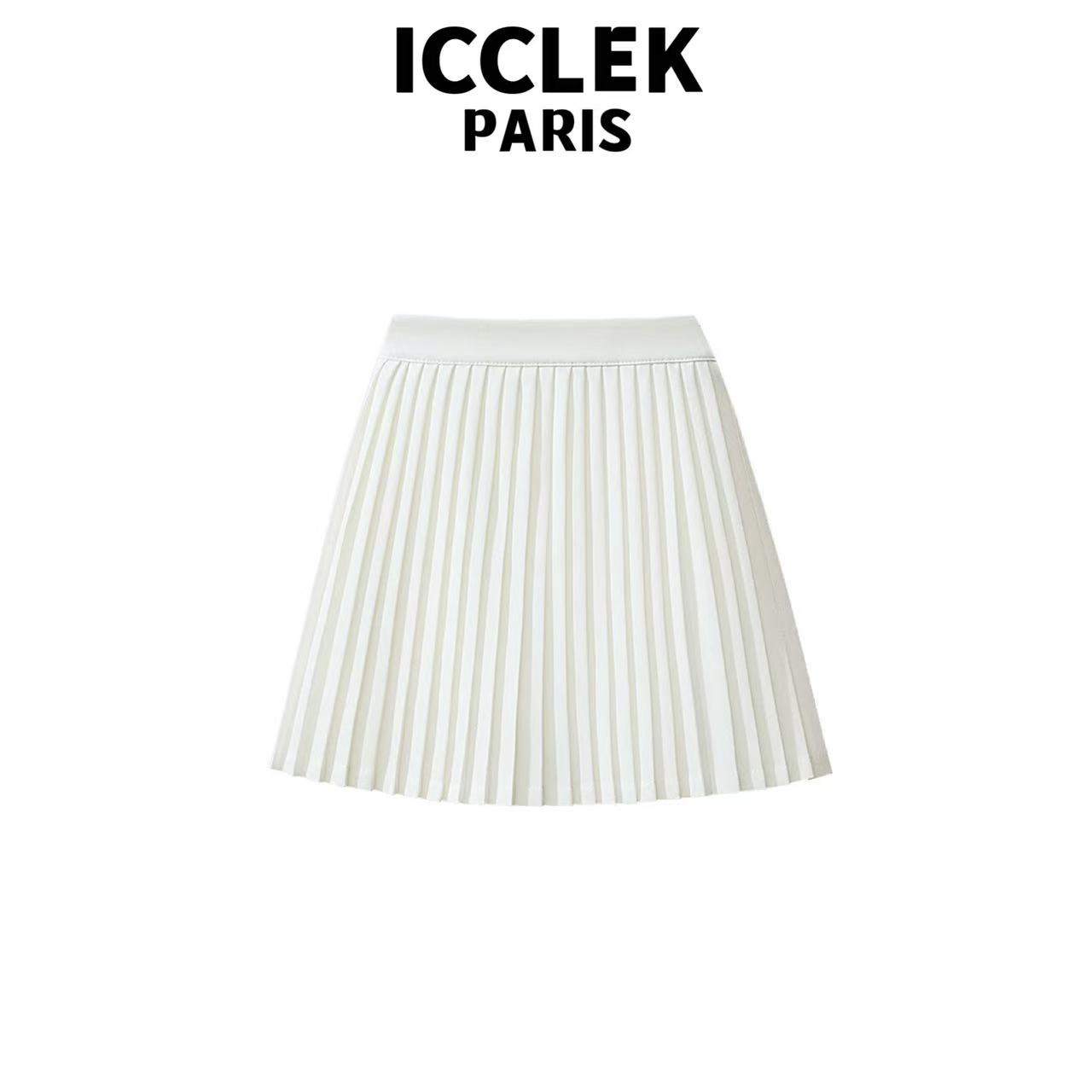 ICCLEK 白色经典百搭学院风显瘦气质名媛时尚减龄夏季百褶裙-5791