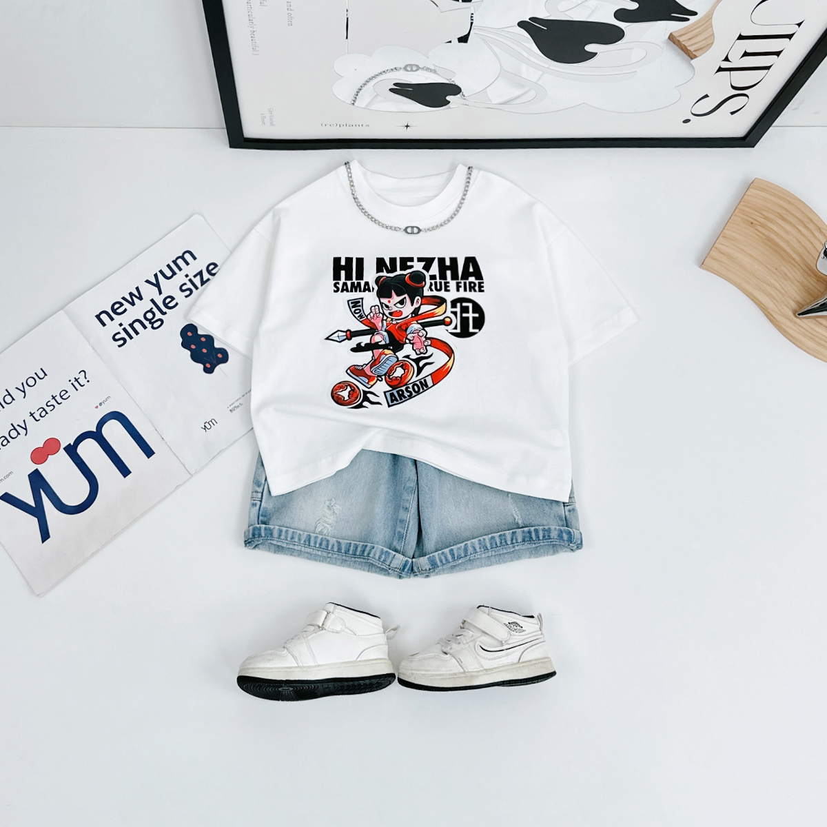 儿童短袖T恤夏季男童上衣2025新款夏装潮 BQ25391Y 哪吒Hi Nezha