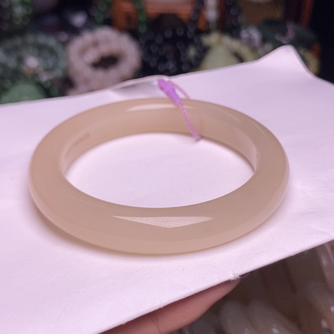 和田玉未镶嵌54.6熟藕粉老矿料红粉手镯