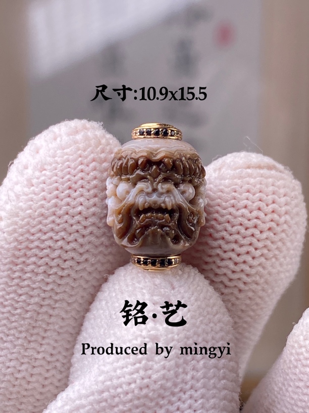 【铭艺•出品】浮生居精品精工雕刻疯魔18k金镶嵌珠改玛瑙配珠