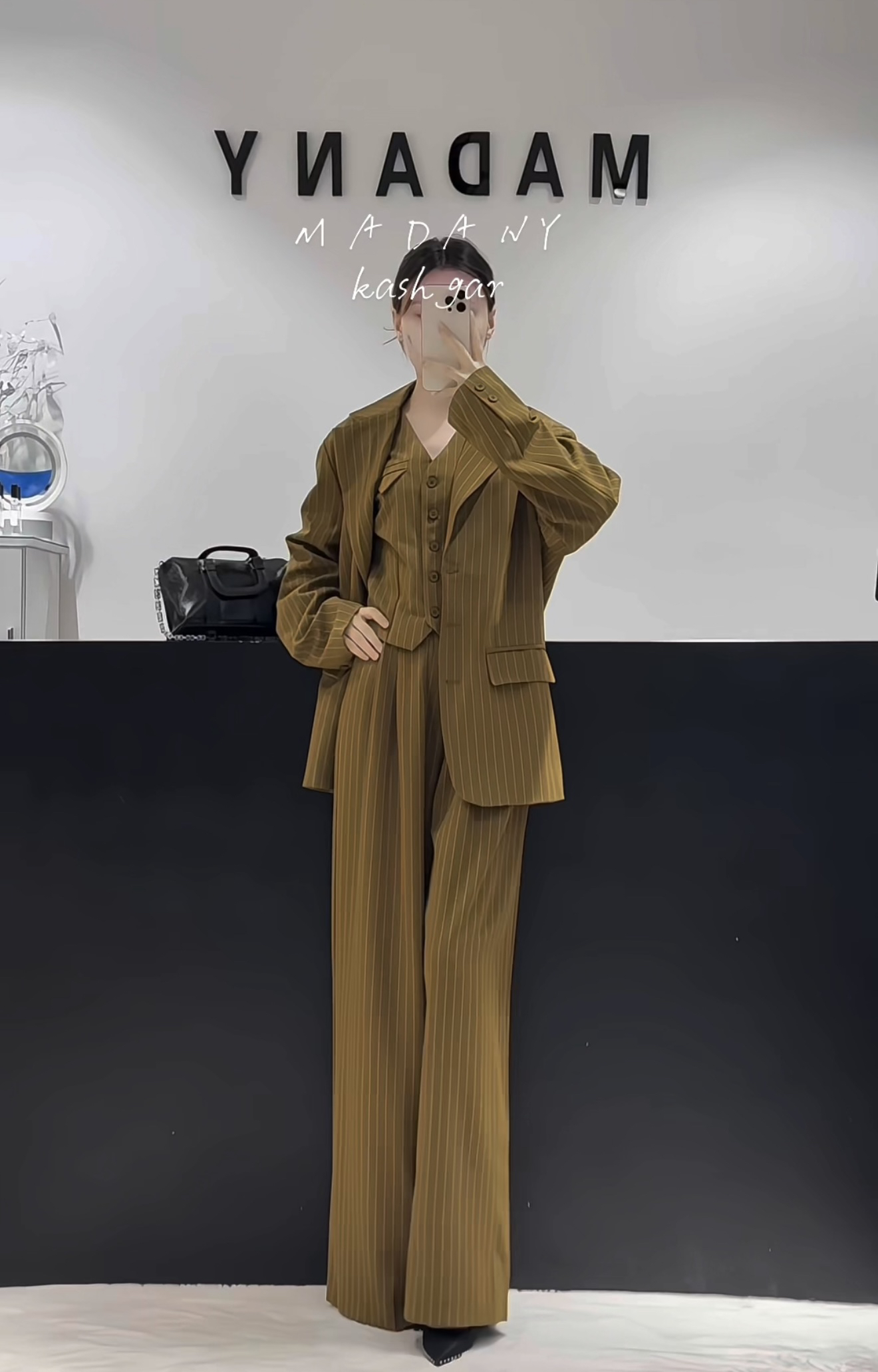 条纹马甲+外套+阔腿裤三件套（实体店款不退可换）