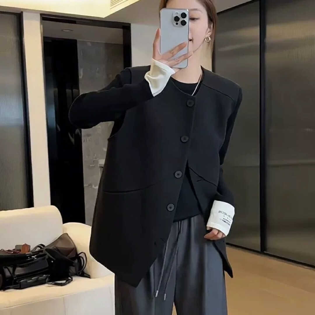 西服面料马甲显瘦黑色春秋时尚休闲