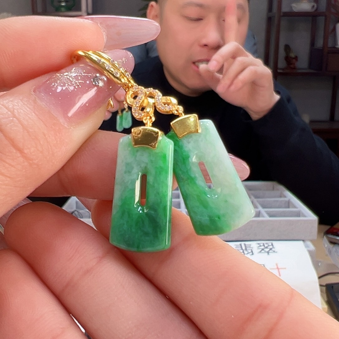 翡翠耳饰银S925镶嵌耳环73