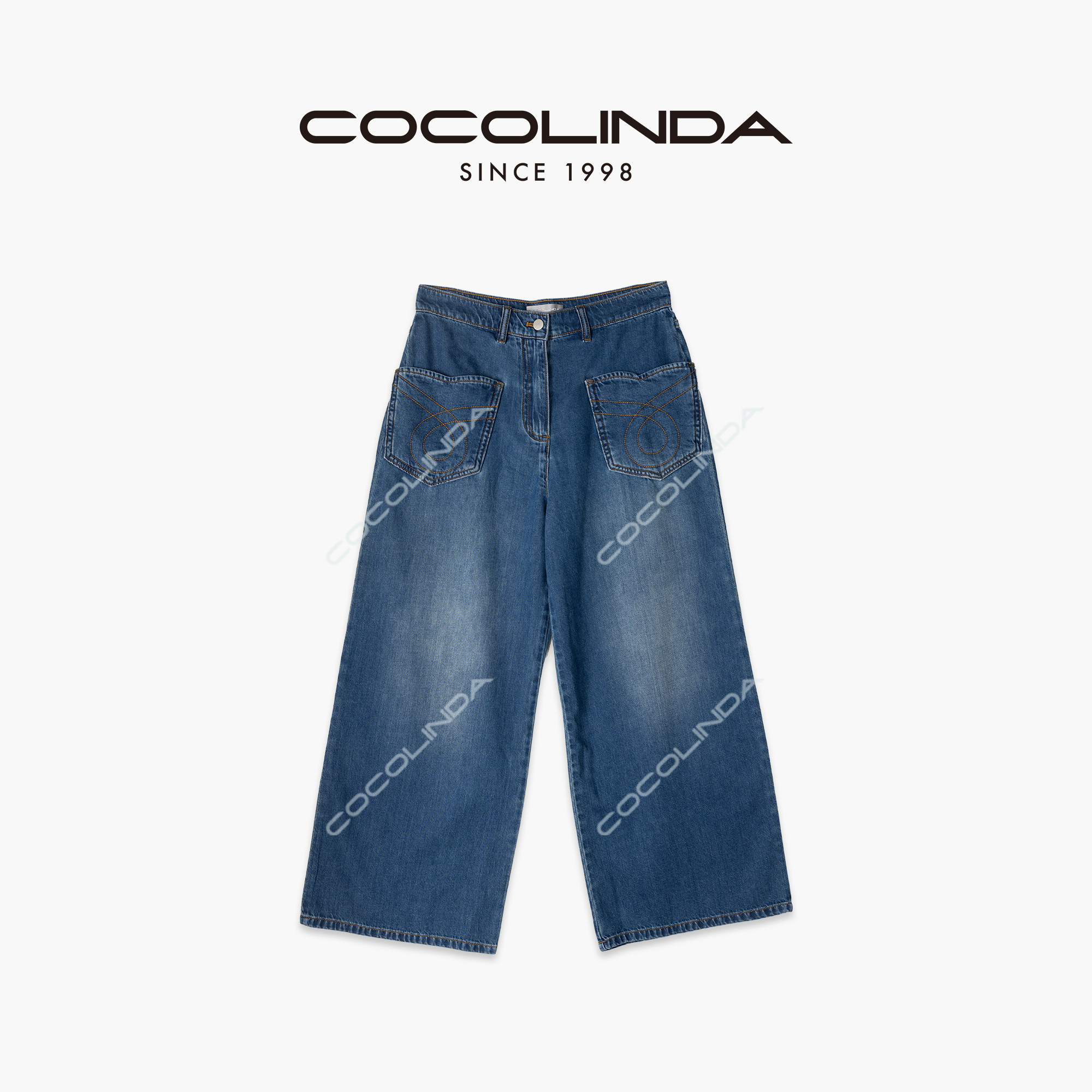COCOLINDA | 贴袋薄款小香风牛仔阔腿裤胯裤九分N2080