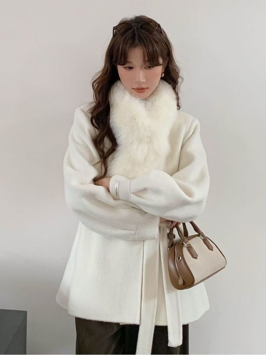 8815款冬季圆领灯笼袖羊毛大衣外套冬装韩系好看小个子保暖显瘦