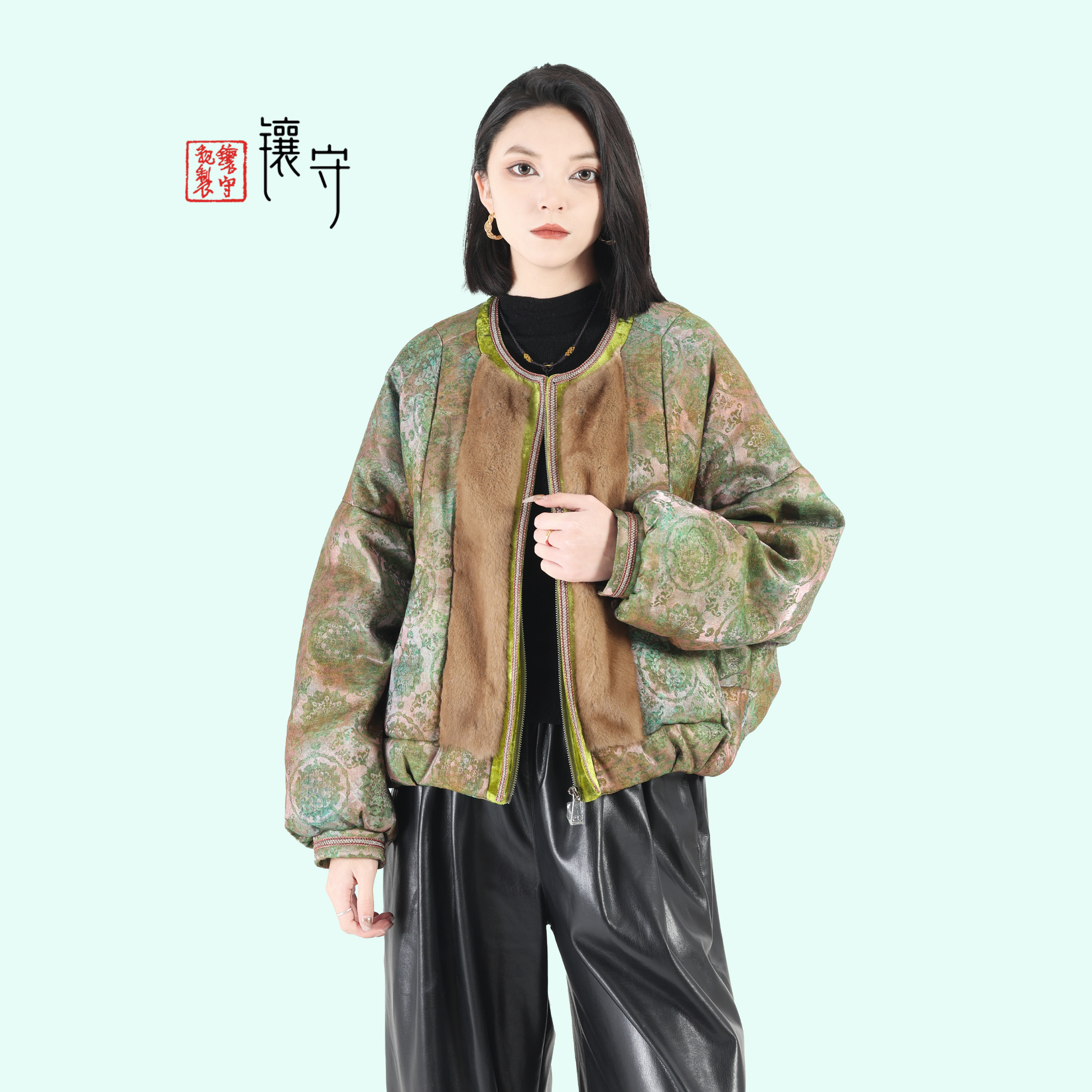 【镶守·林晚】冬季中式优雅轻奢气质水貂毛保暖白鹅绒服SDR55387-56