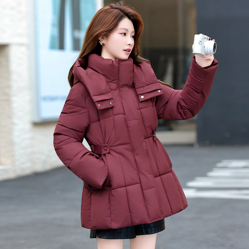 2025冬季新款韩版宽松连帽中长款收腰棉服女加厚时尚保暖棉袄外套