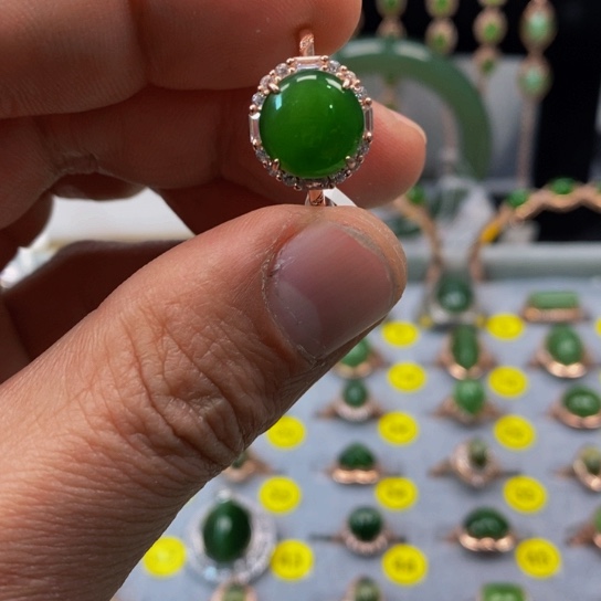 和田玉（碧玉）戒指银S925镶嵌