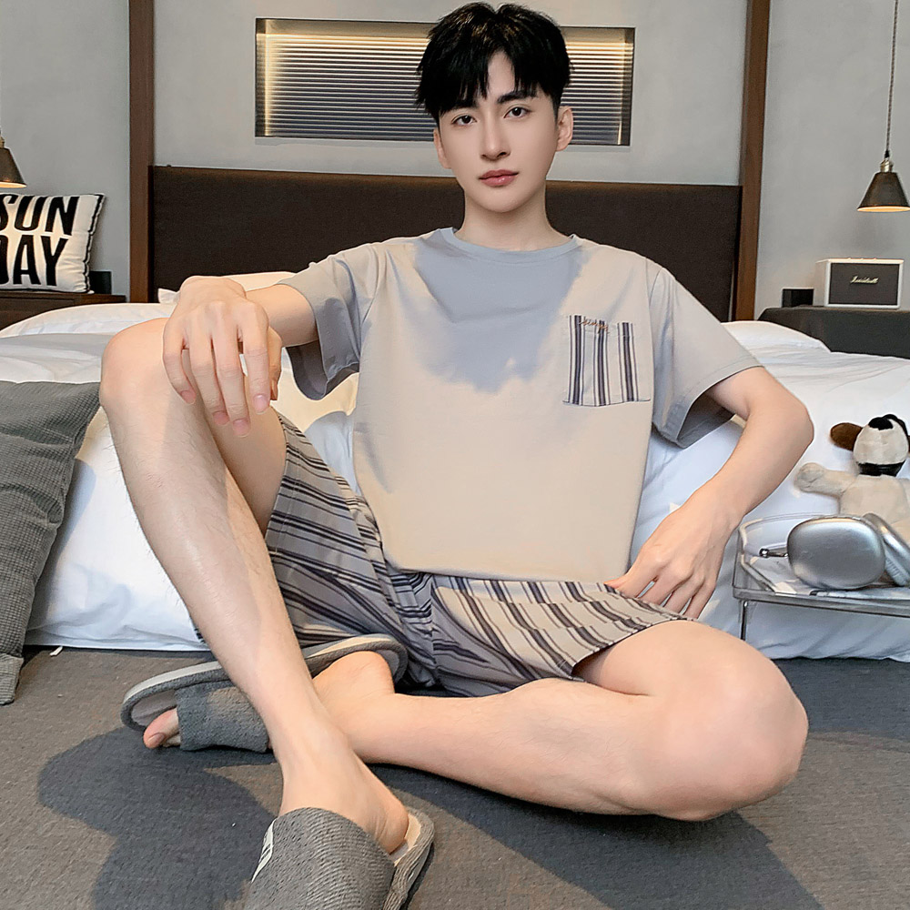 莫代尔棉睡衣男夏季短袖短裤薄款大码夏款夏天条纹爽棉家居服套装