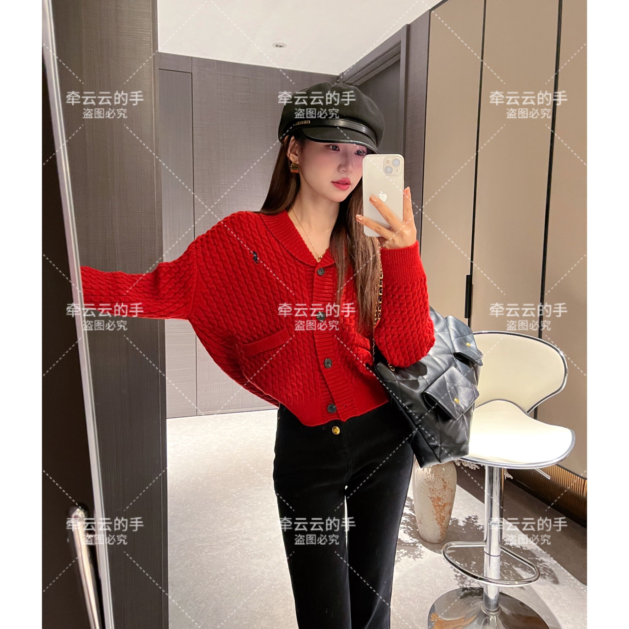 L & L 云云【双旦之夜】麻花毛衣刺绣小标小翻领开衫毛衣