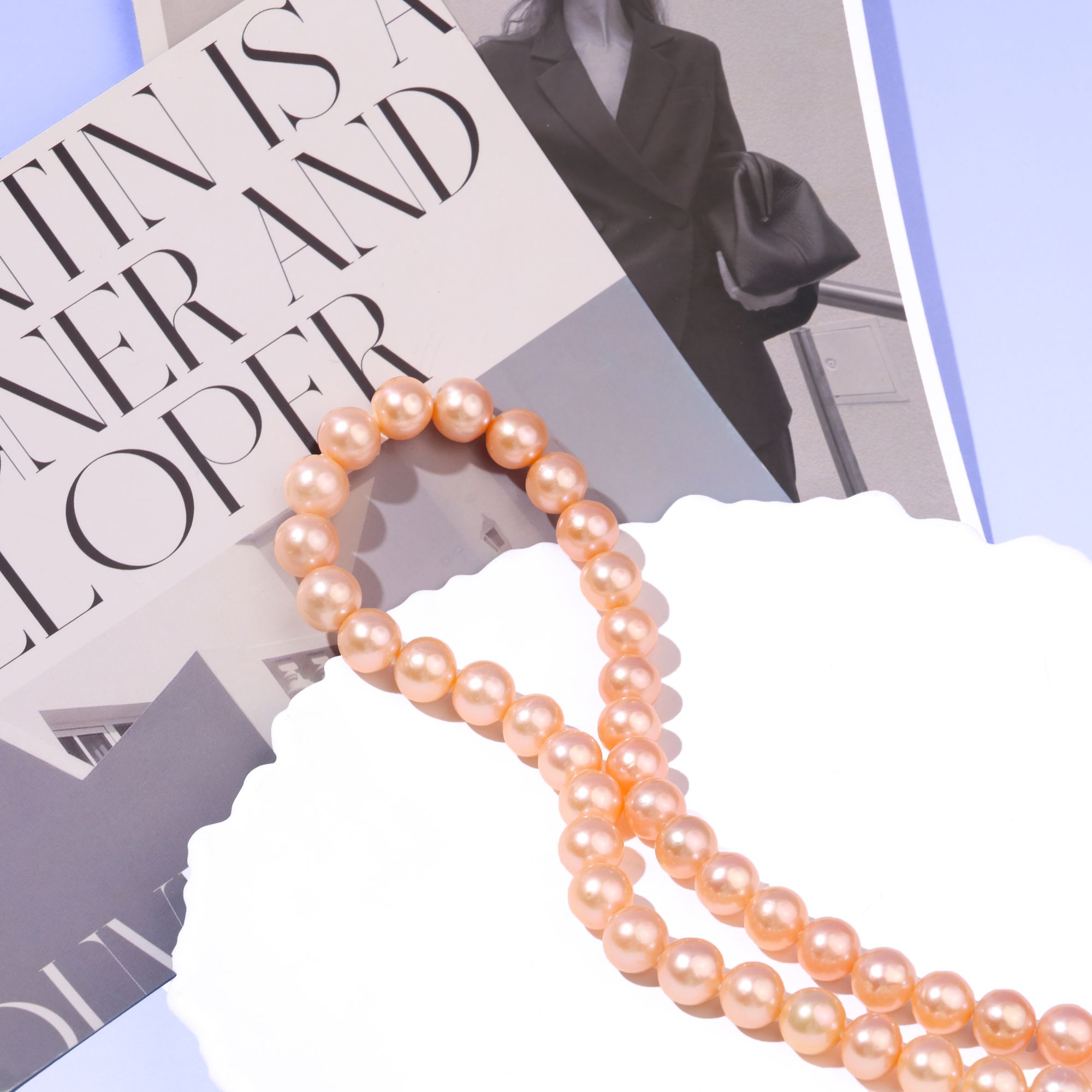 日出金山 | 大点位淡水爱迪生珍珠满串项链9-11mm中国红