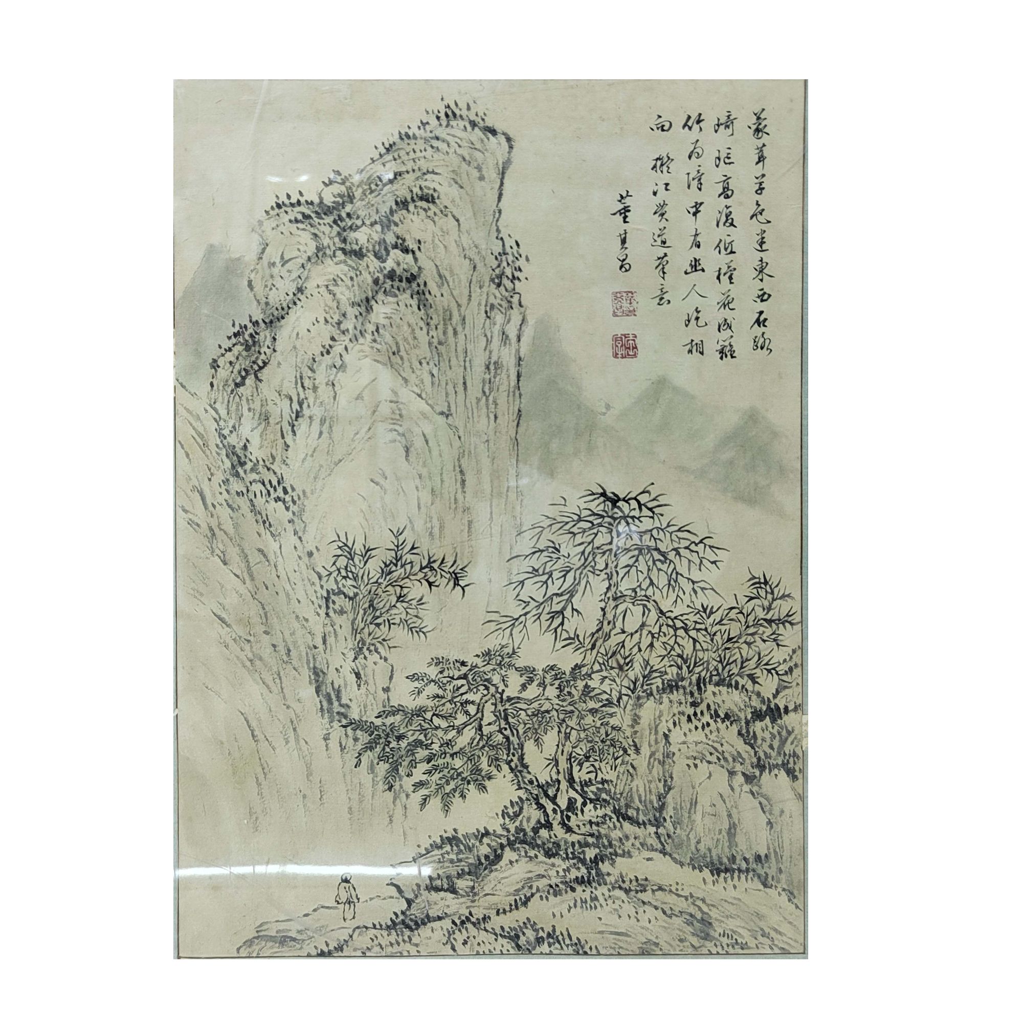 董其昌《山水》镜框-32X22cm-H4-606古董艺术拍卖品