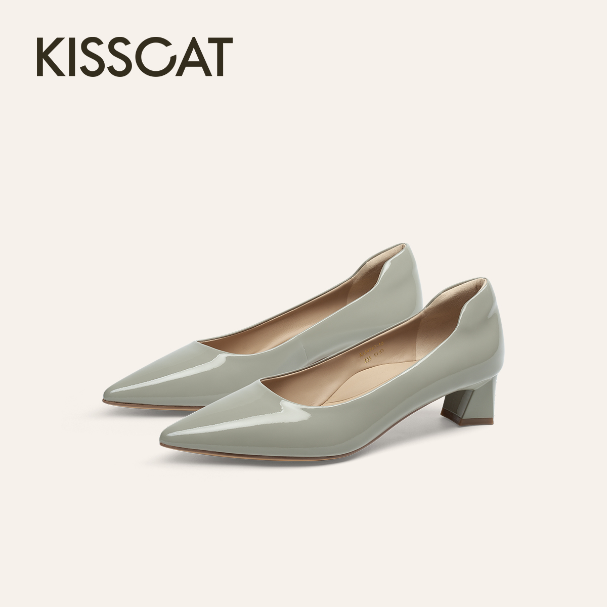 【商场同款】接吻猫25年舒适通勤时尚尖头浅口单鞋粗跟KA64167-10