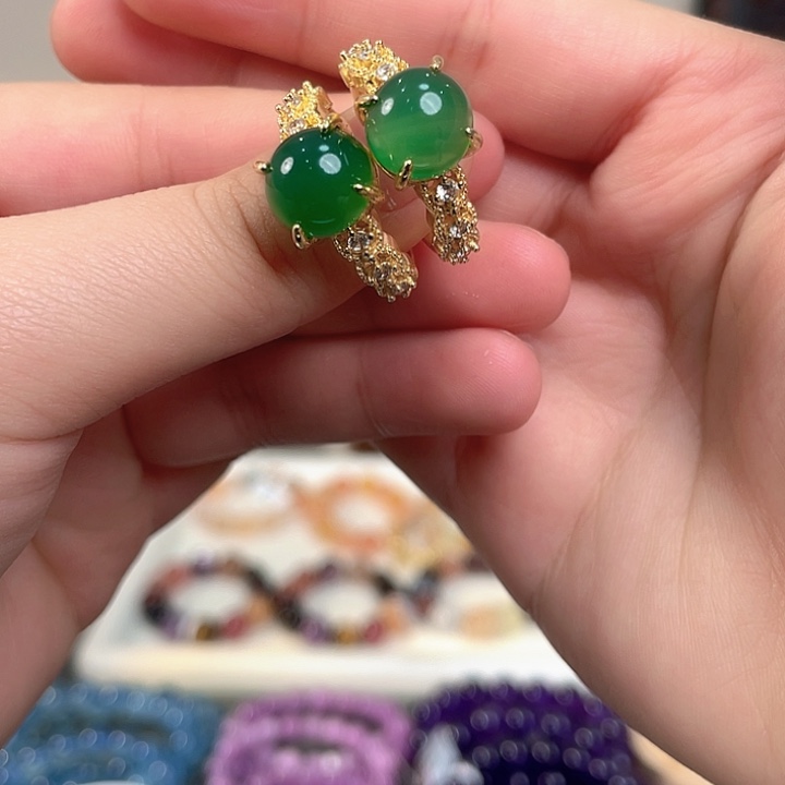 水晶合金戒指绿玛瑙戒指1