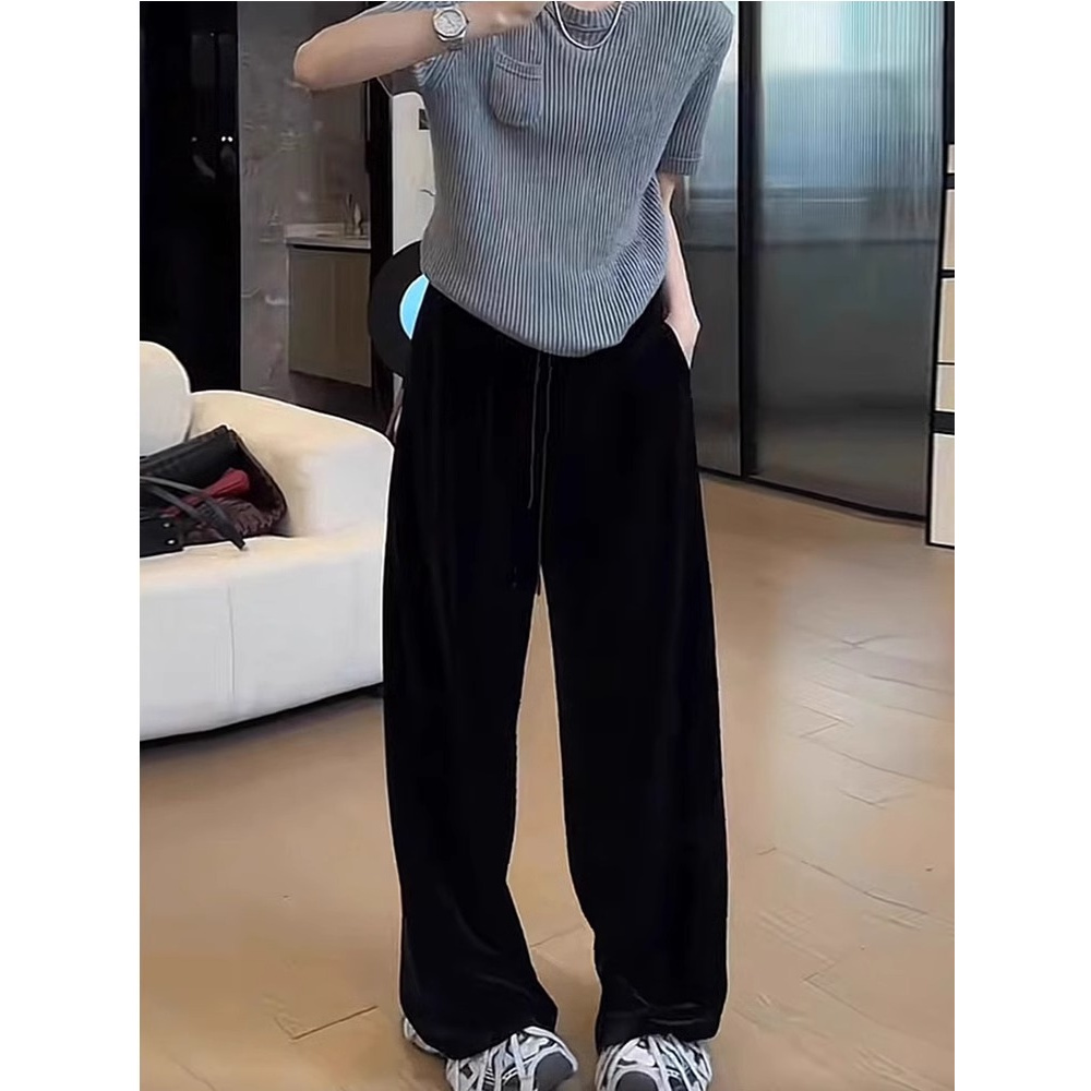 黑色丝绒阔腿裤女2025秋季新款大码梨形身材显瘦垂感