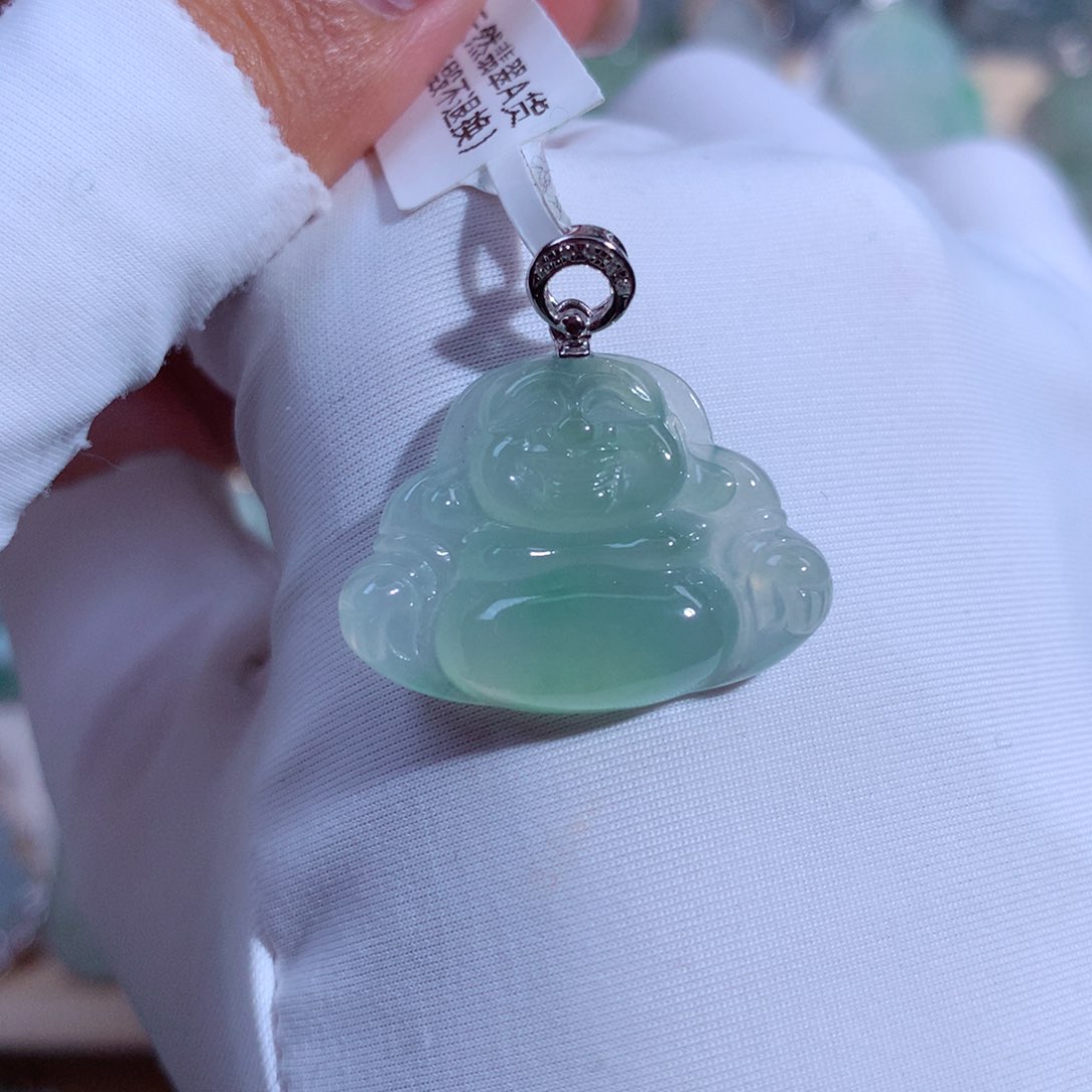翡翠吊坠(不含链)18K金镶嵌佛公