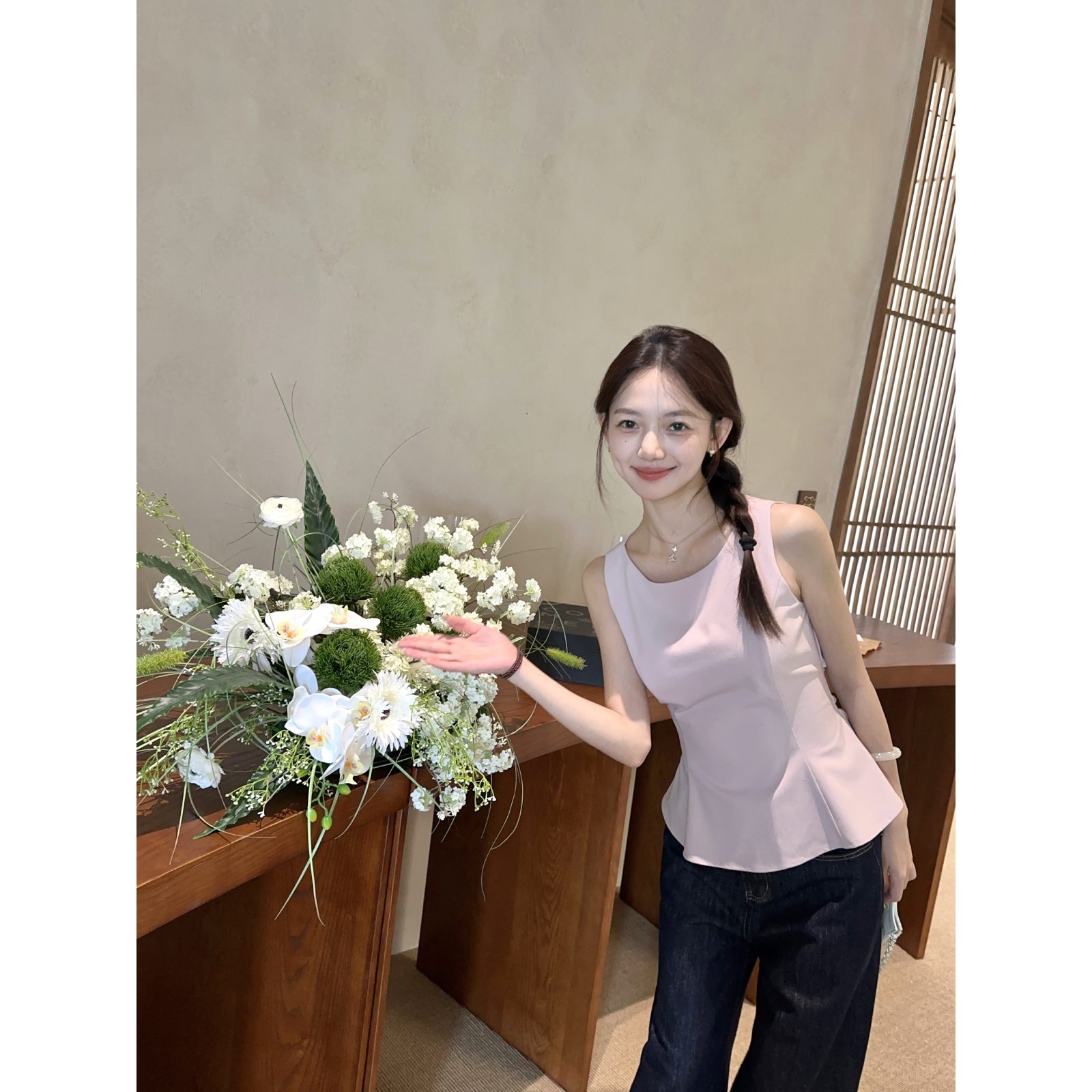 万万【清清】【葡萄奶昔】小众设计粉色收腰蝴蝶结背心下摆不规则上衣