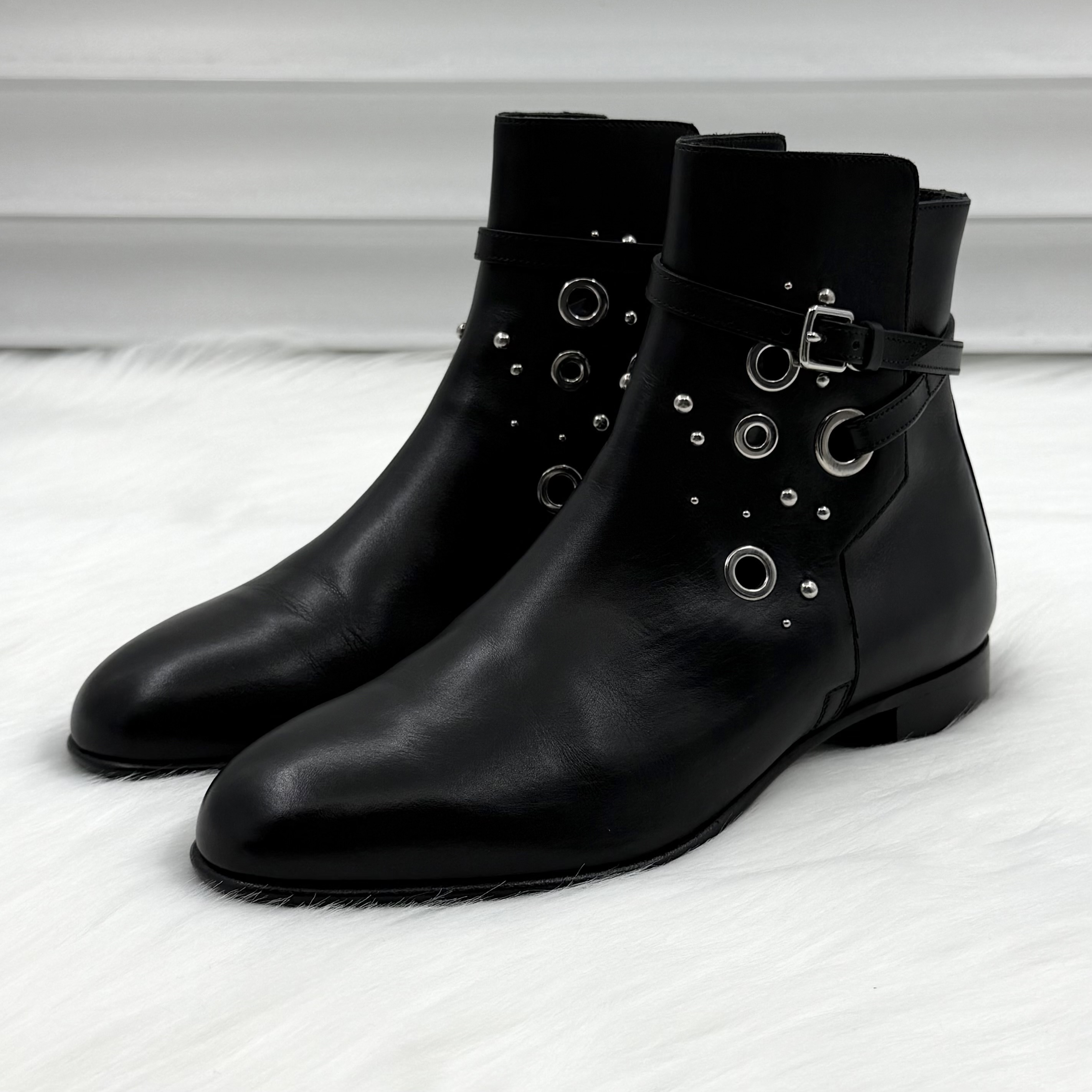 95新 Hermes/爱马仕 镂空银饰交织短靴 37.5码 公价1w j1165