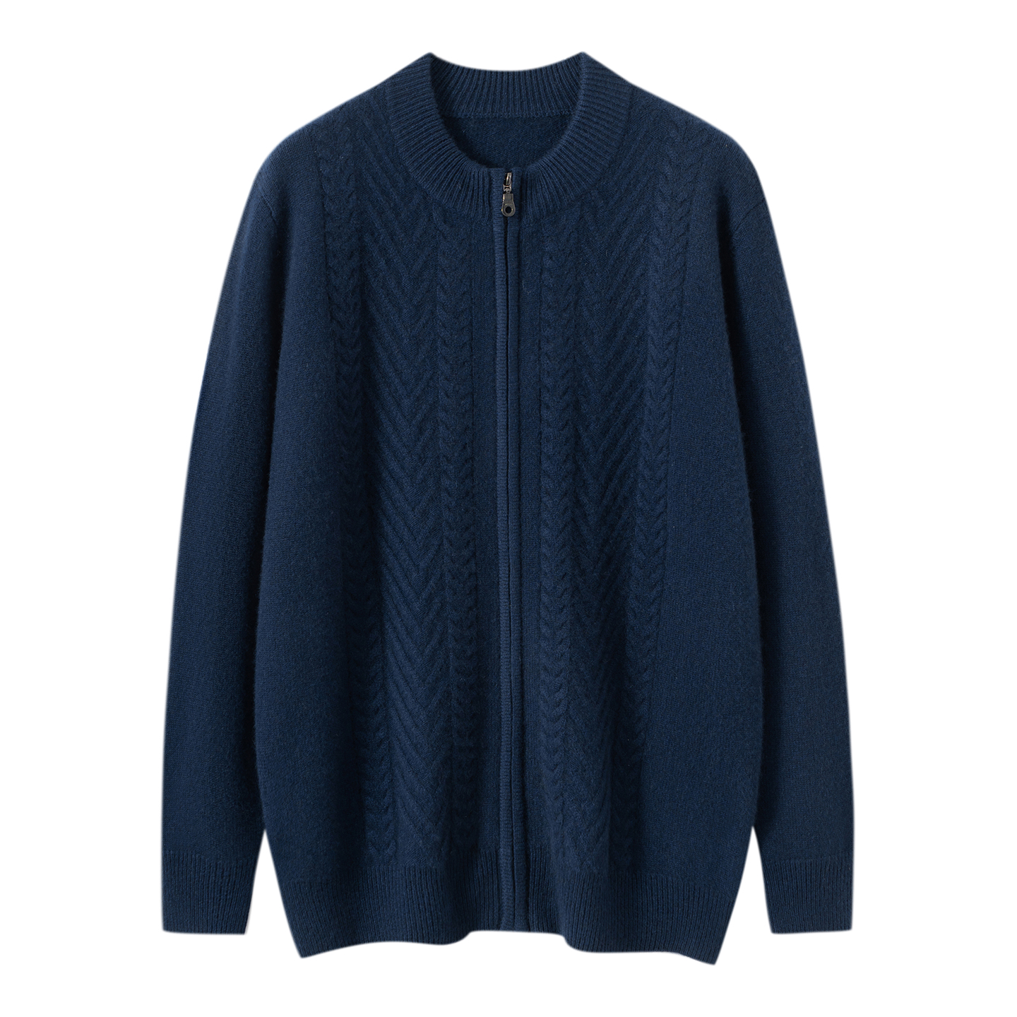  【不议价】100%山羊绒男士465克7针加厚款半高领扭花长袖羊绒开衫