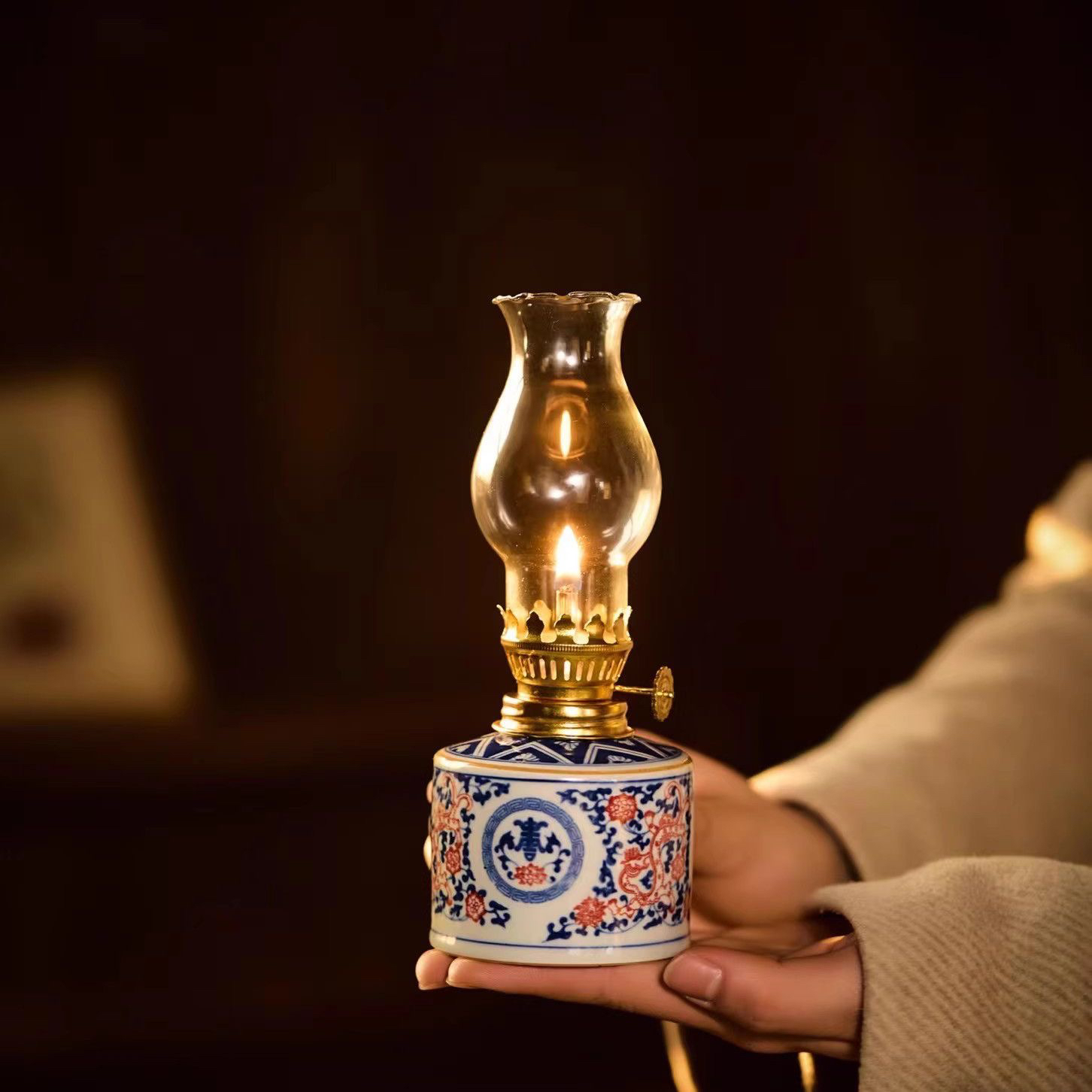景德镇创意陶瓷酥油灯露营氛围灯家居怀旧装饰品小摆件手绘青花瓷