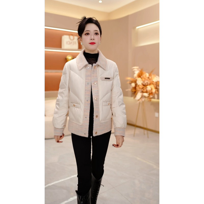 W8153小香风翻领棉服外套女2025冬季新款时尚洋气减龄保暖上衣