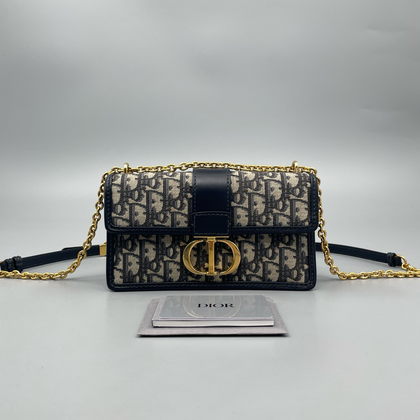 95新 DIOR/迪奥 经典老花刺绣蒙田30小号链条斜挎包 21*12 A3721