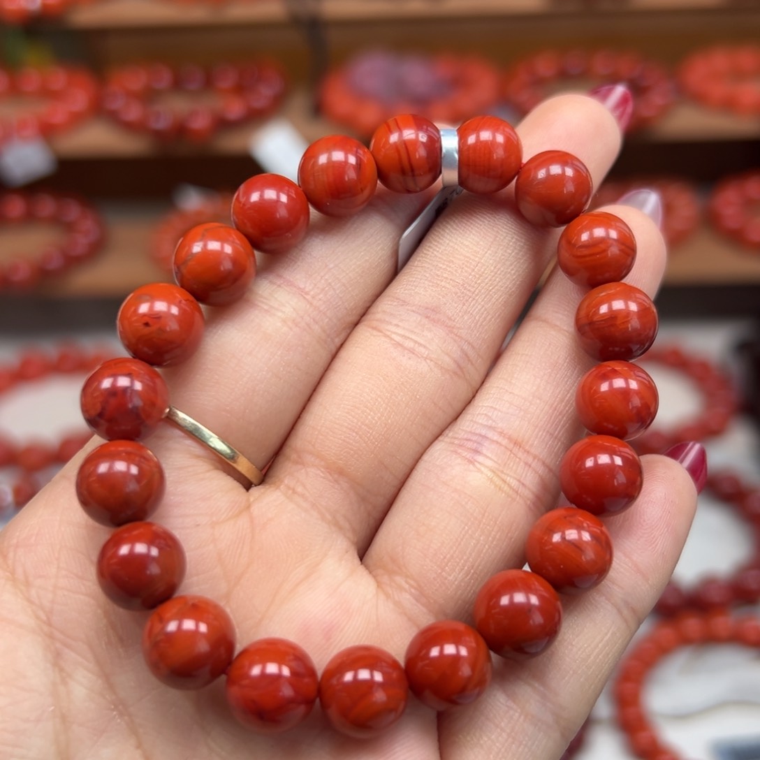 未镶嵌手串南红玛瑙精品 瓦西满肉柿子锦卡9mm+