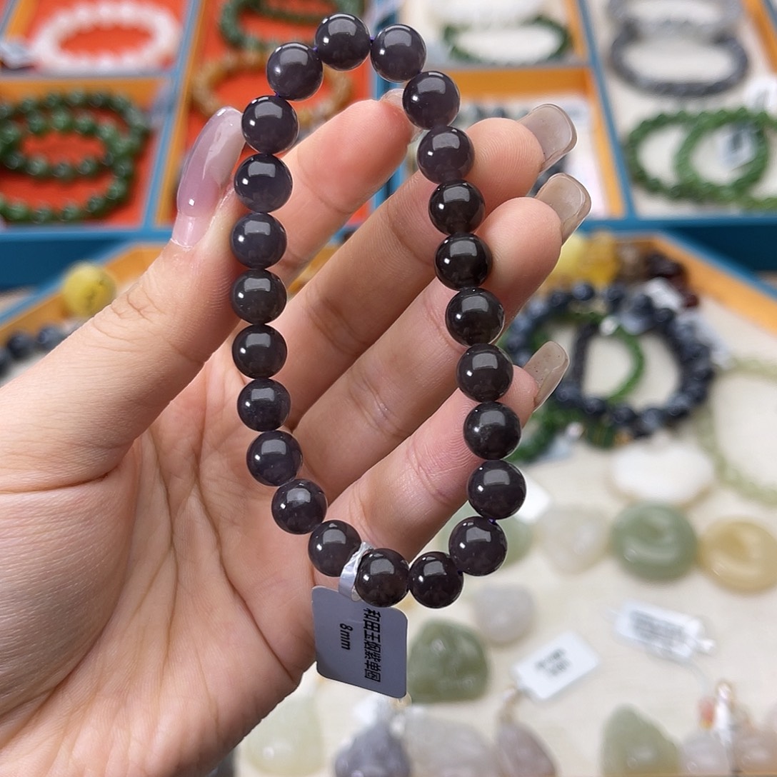 和田玉未镶嵌手链w16烟紫8mm推荐