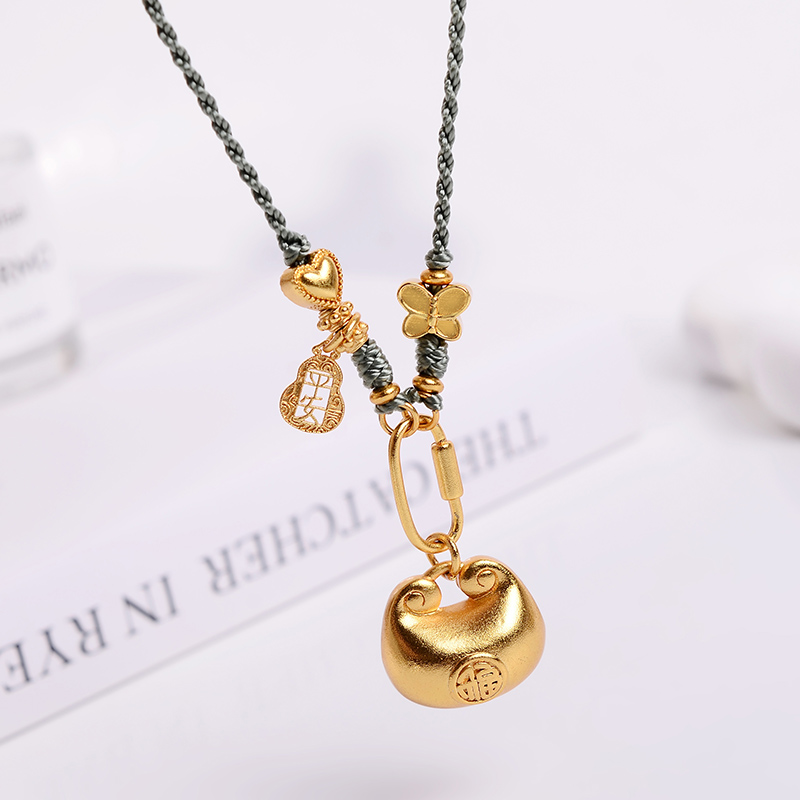 铜合金项链 新中式福字胖坨坨项链女小蝴蝶爱心小胖福衣服配饰品