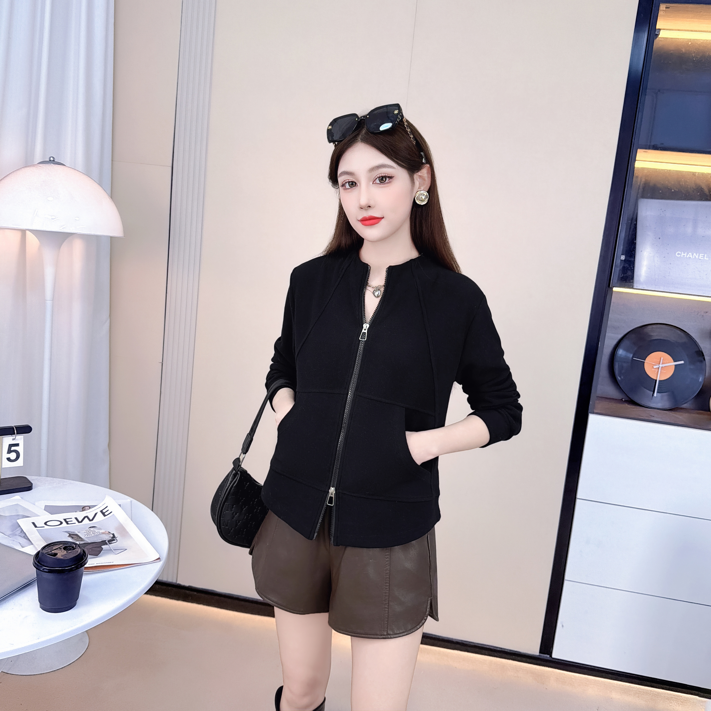 25939【衣长55】双拉链设计感短外套女秋冬新款百搭开衫打底衫【A2】