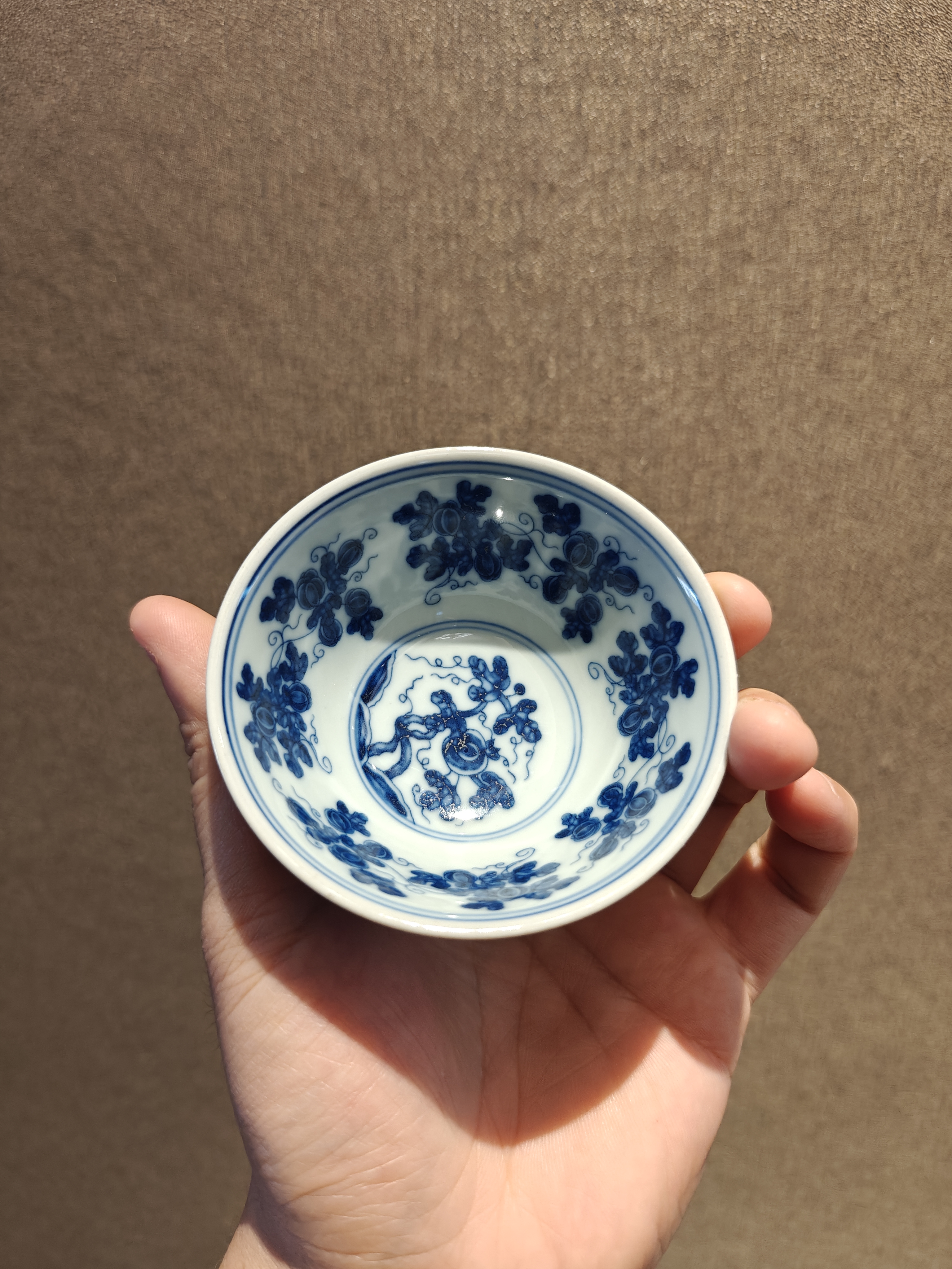 青花主人杯缠枝莲瓜藤连连陶瓷主人杯 【有小矿点 属于正常现象】