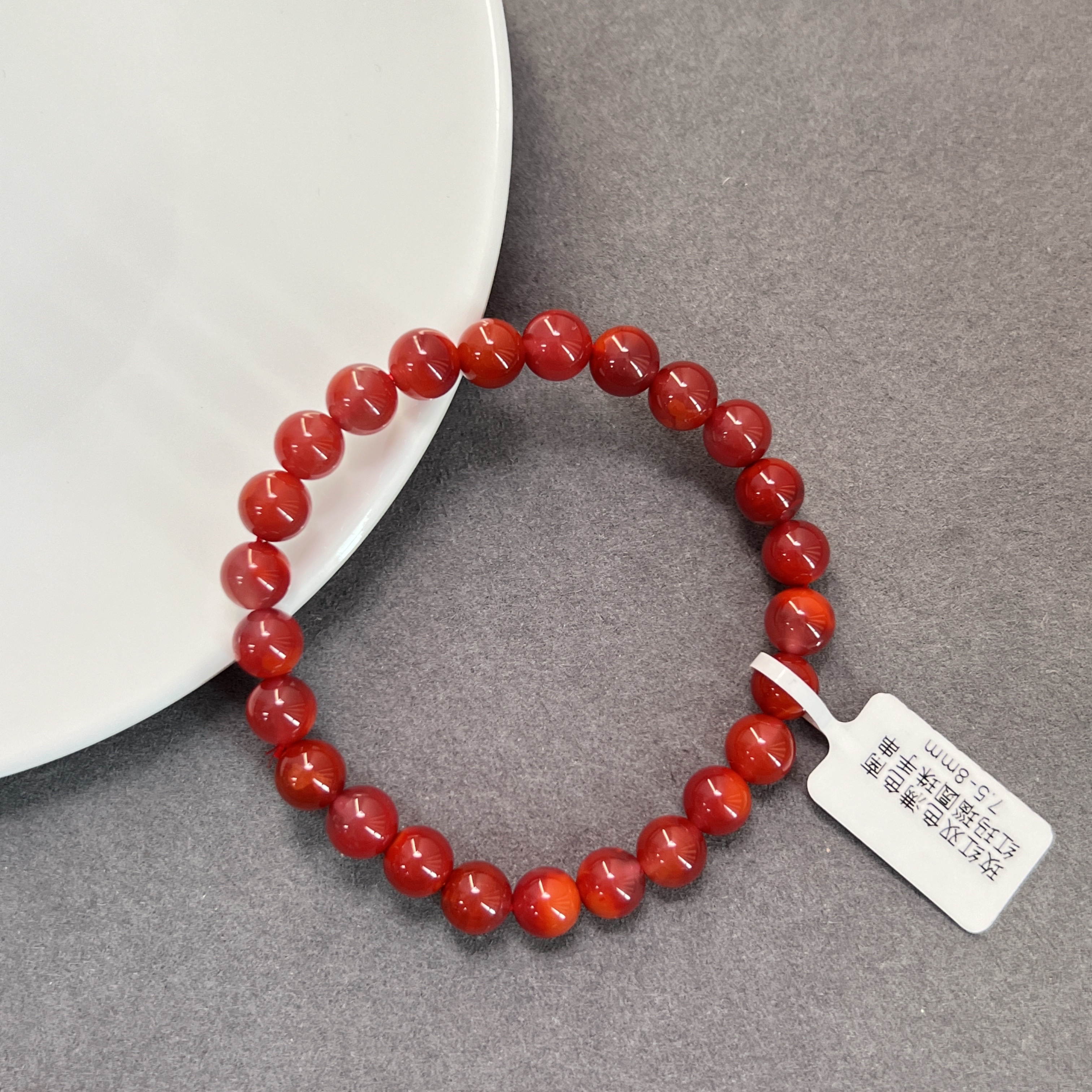 玫红双色满色南红玛瑙圆珠手串7.5-8mm