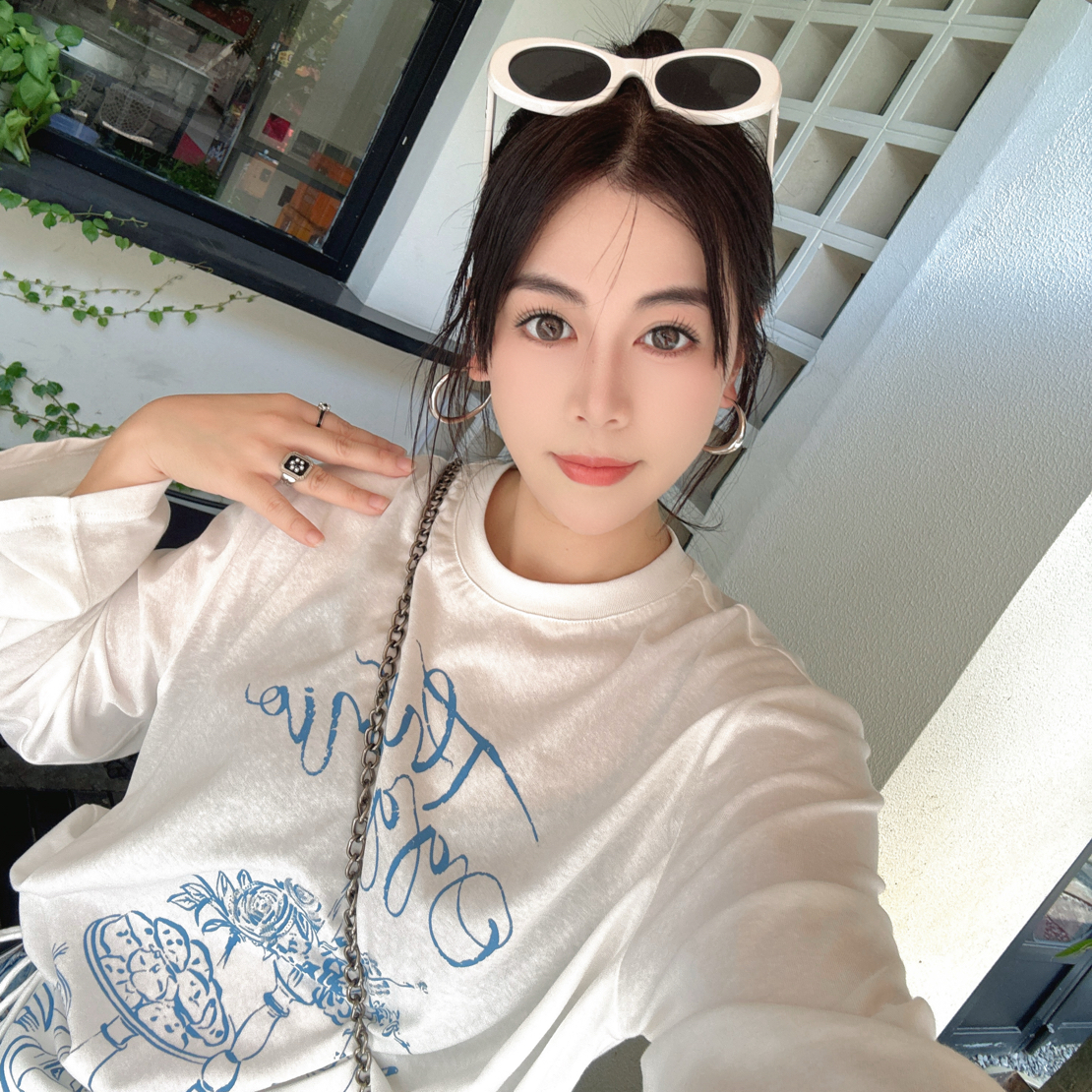 设计师品牌OGG长袖字母蕾丝两件套