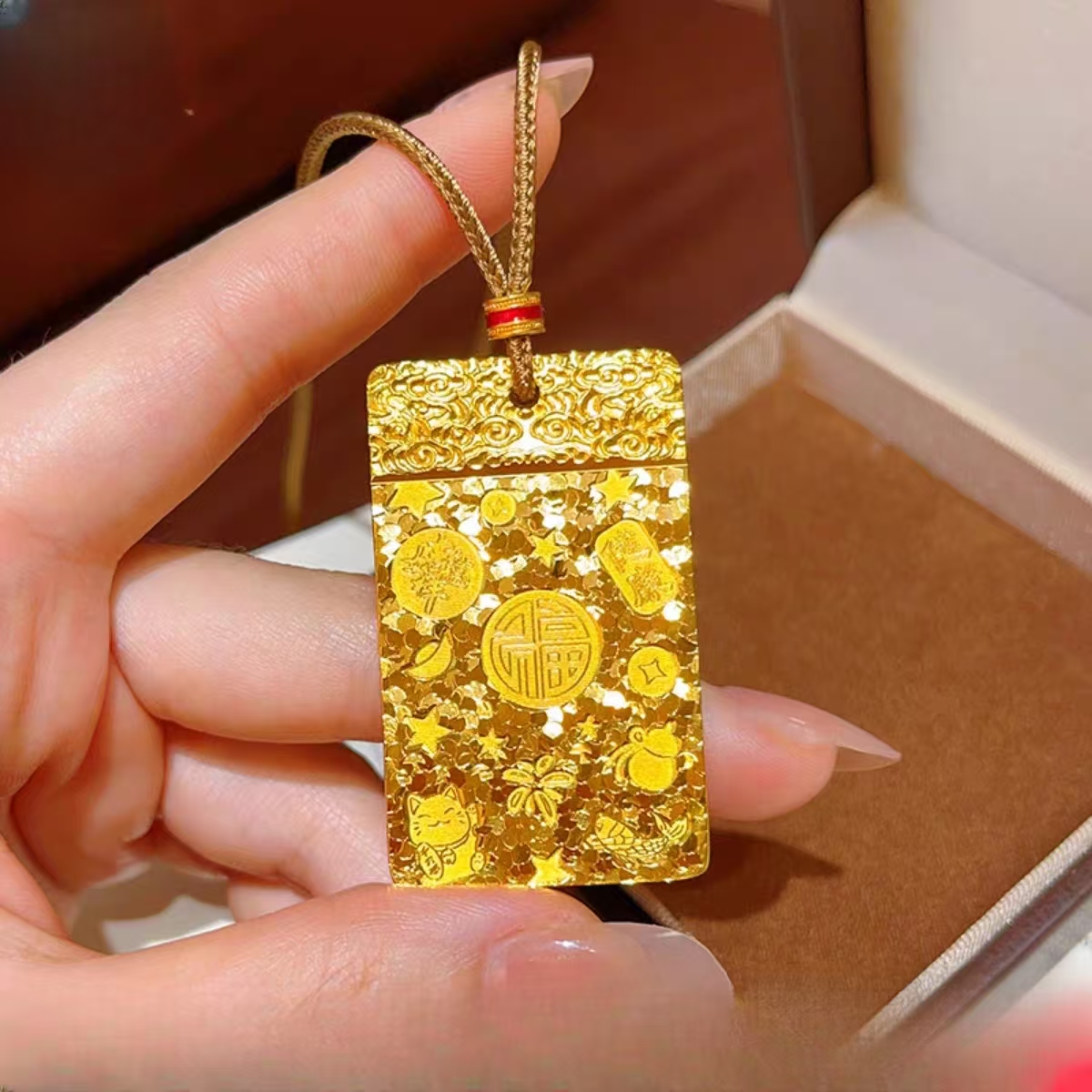 合金吊坠 新款吉言碎碎冰无事牌轻奢时尚暴闪精美实心方牌吊坠