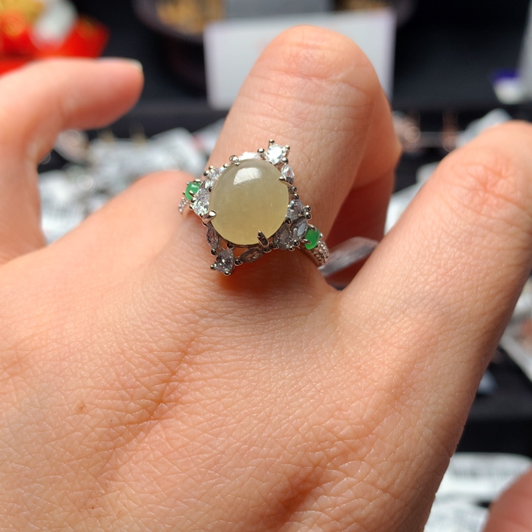 翡翠戒指银S925镶嵌戒指