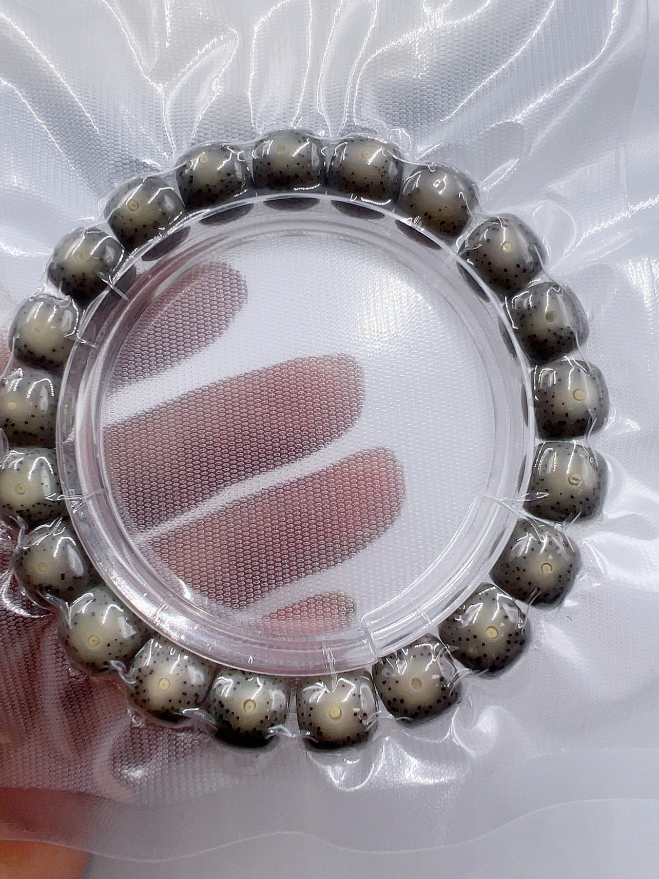 星月菩提原生态糯冰料奶奶灰手串10/11，高油高密易变色