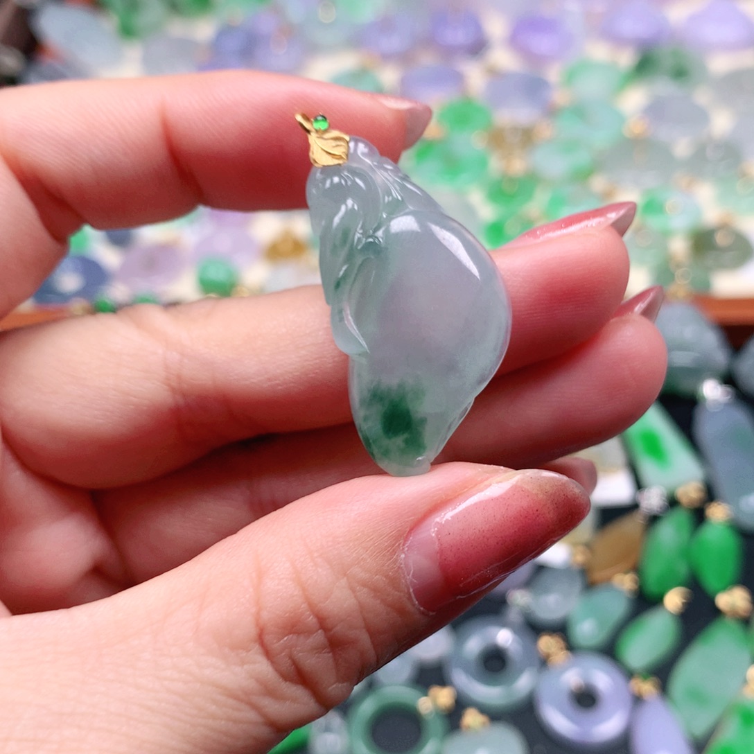 翡翠18K金镶嵌吊坠(不含链)