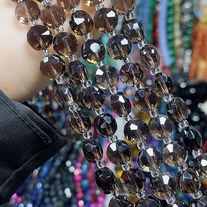 玛瑙/玉髓未镶嵌珠宝半成品天然净体茶晶切面卡8mm一条