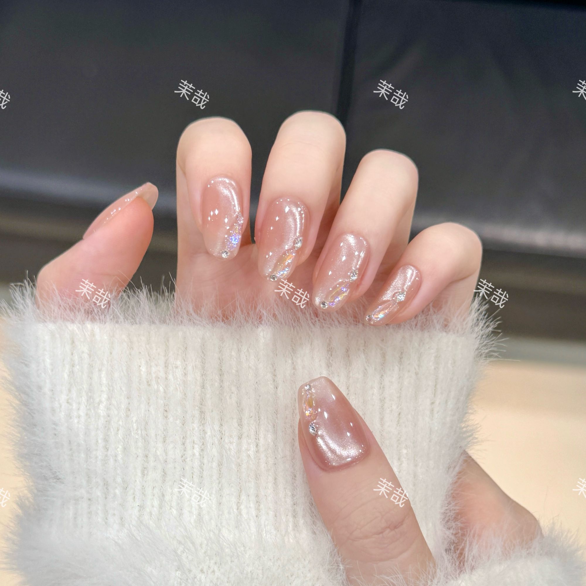 茉哉现货【白开水】纯手工定制美甲拆卸穿戴甲P0004