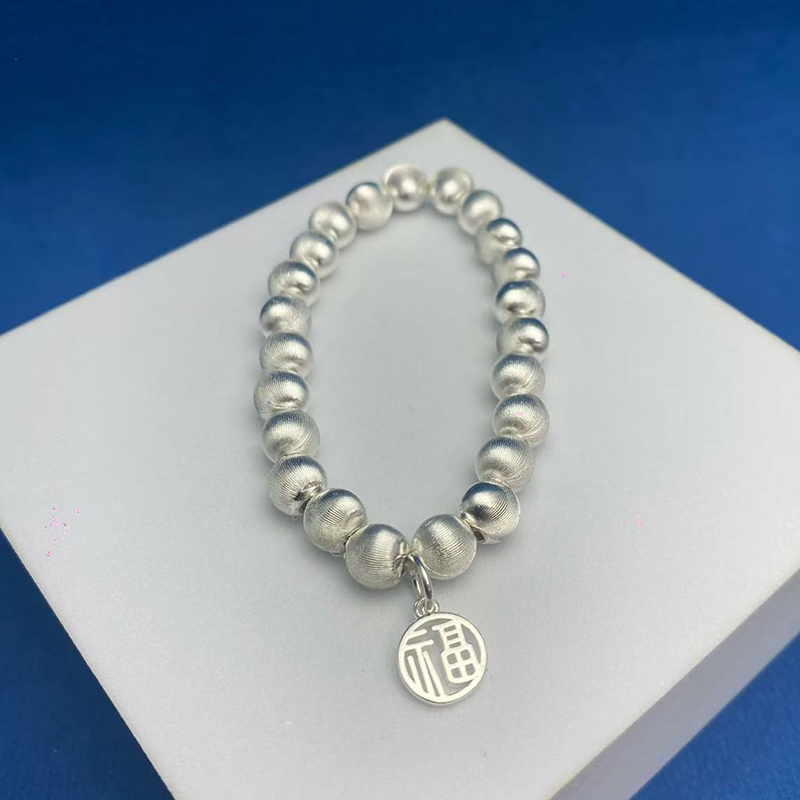 足银手镯 5号 足银999.9 镭射猫眼招财纳福旺桃花轻奢送闺蜜手链