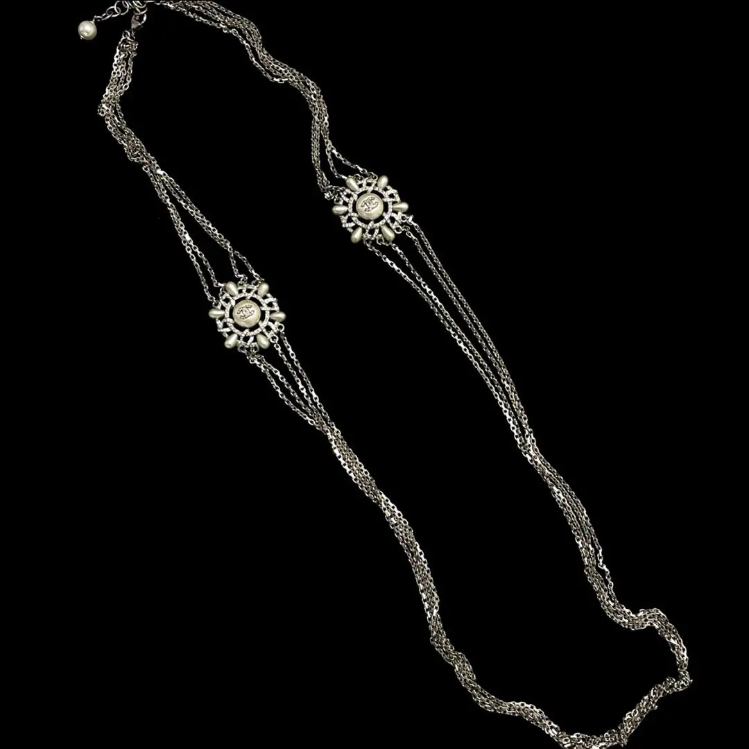 95新 Chanel/香奈儿 双12 | 银色珍珠圆盘多链条长项链27968996