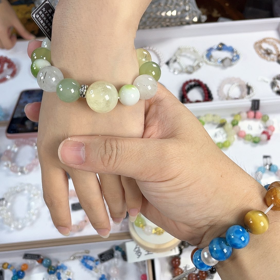 水晶手链银S925镀金镶嵌