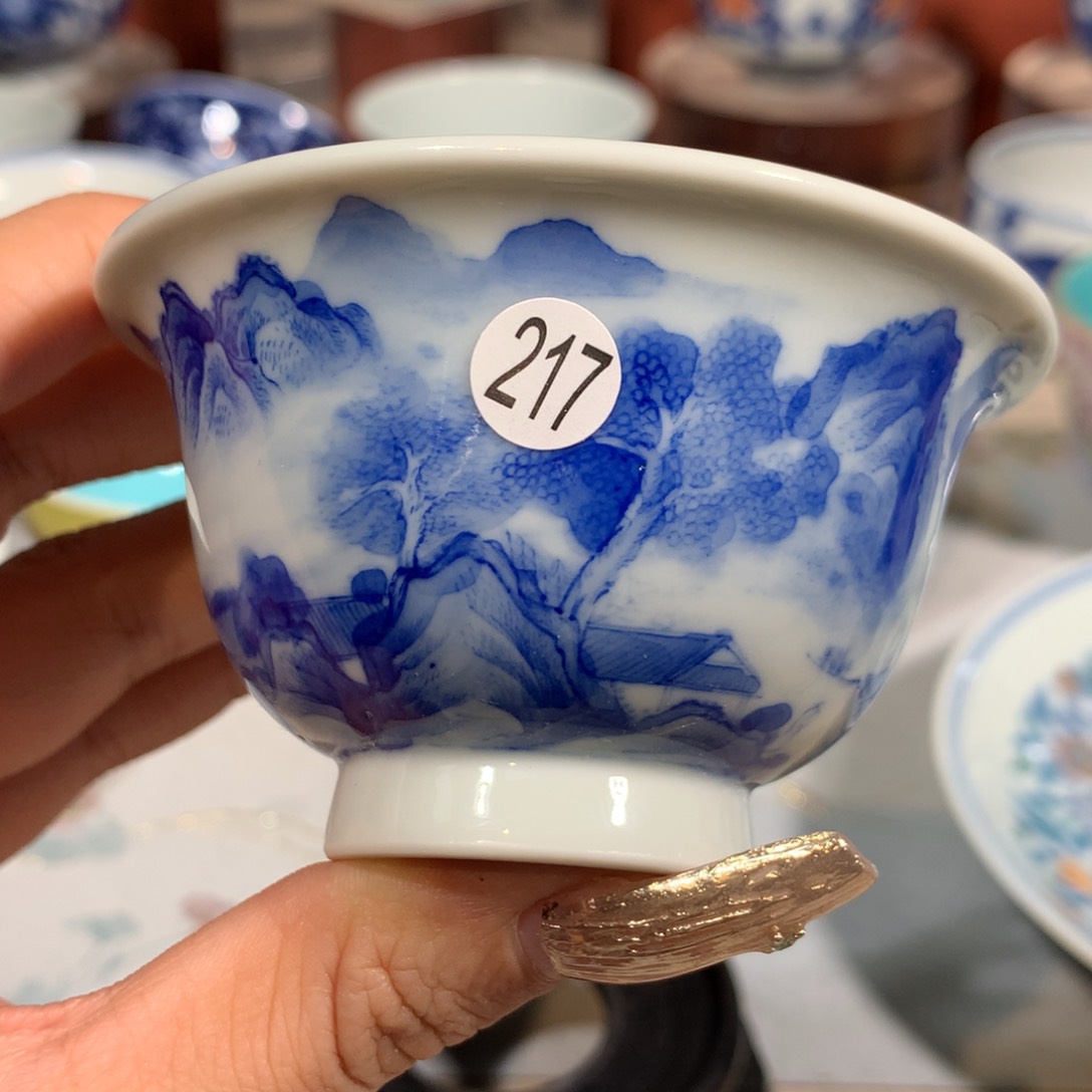 摆件牛****烧217青花山水单杯啦啦啦啦
