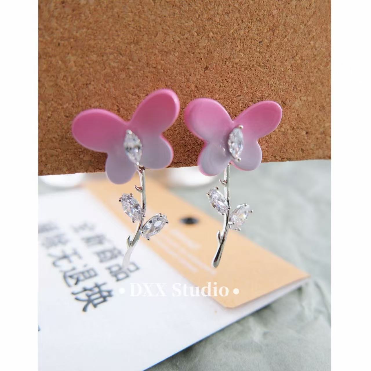 铜合金锆石耳饰 甜美日韩蝴蝶气质清新设计师轻奢耳饰45019