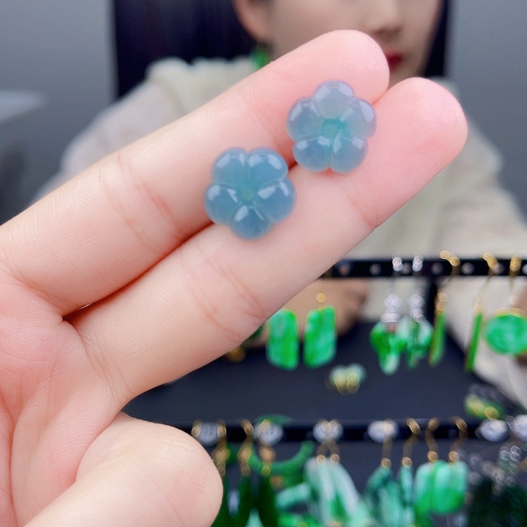 翡翠银S925镶嵌耳饰饰品