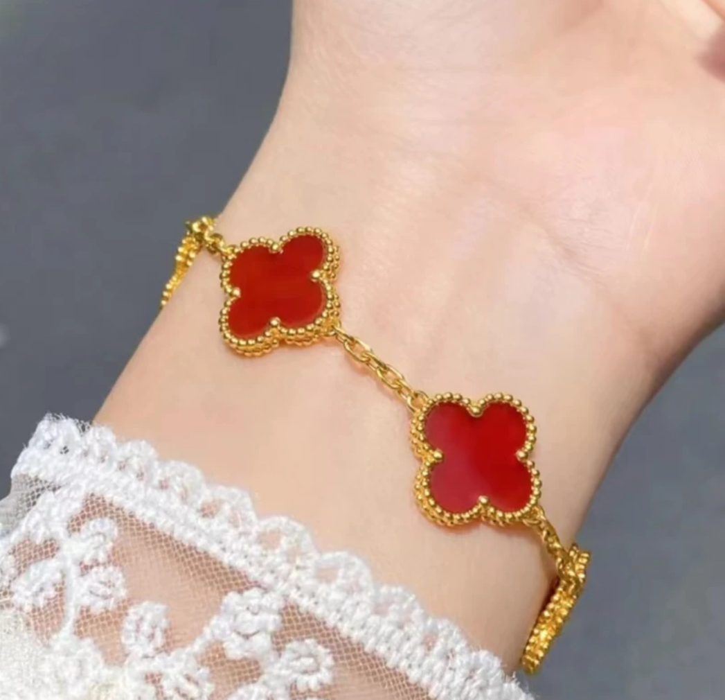 足金999饰品 黄金手链 红色四叶草时尚手链