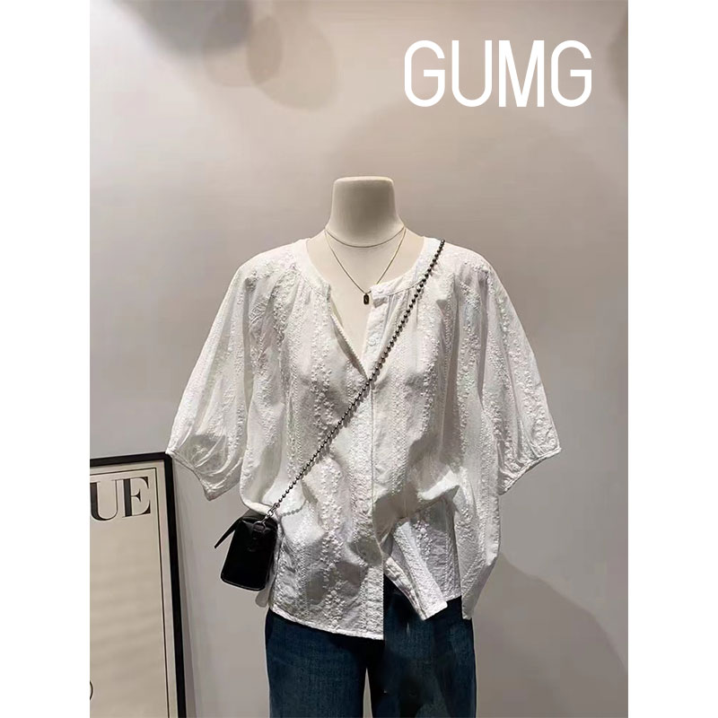 【女装优选】GUMG-法式复古提花刺绣圆领衬衫GM20242