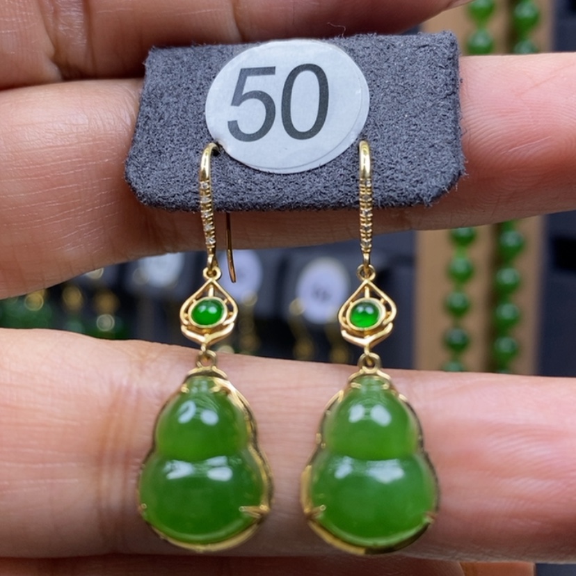 【闪购商品】和田玉耳饰18K金镶嵌12.8x9.8x5.4mm重金葫芦耳饰