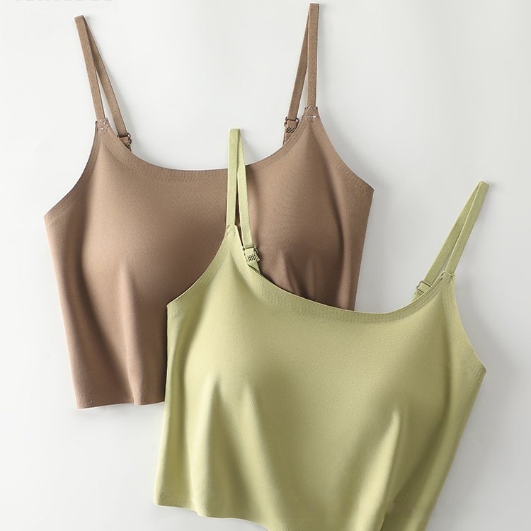 冰丝吊带小背心女内搭防走光带胸垫一体抹胸美背白色内衣夏季薄款